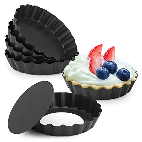 Laxinis World 4 Quiche Pans with Removable Bottom, Non-stick, Fluted Sides, Mini Tart Pans, Round Shape, Set of 6