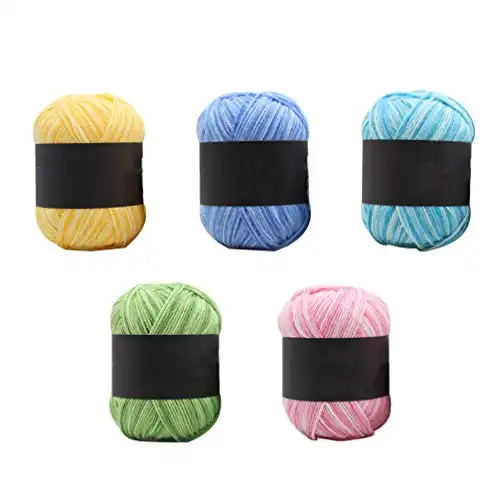 Healifty Yarn Bundles Multicolor Gradient Cotton Yarn Soft Knitting Wool 5 Rolls for Crochet Knitting