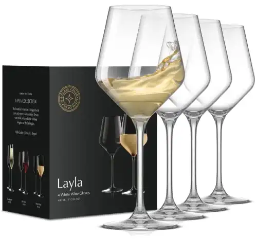 JoyJolt Layla White Wine Glasses, Set of 4 Italian Glasses, 13.5 oz Clear Made in Europe