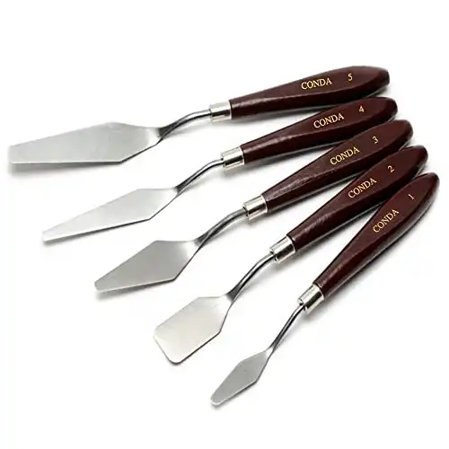 CONDA Palette Knife Painting Stainless Steel Spatula Palette Knife Oil Paint Metal Knives Wood Handle (Red 5 Piece)