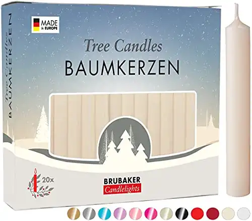 BRUBAKER Tree Candles - Pack of 20 - Champagne - 3¾ x ½ Inches (9.5 x 1.27cm) - Made in Europe - Pyramids, Carousels & Chimes