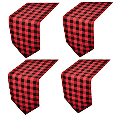 FIGEPO 4 Pack Buffalo Check Table Runners Red and Black Plaid Table Runner for Christmas Dinner, Lumberjack Party, Outdoor or Indoor Gatherings Table Home Decorations 12"x72"