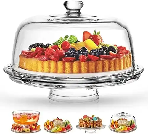 Royalty Art European Cake Stand with Dome (6-in-1 Design) Multifunctional Serving Platter for Kitchens, Dining Rooms, Pedes Glass Durabilitytal or Cover Use, Elegant Product Name