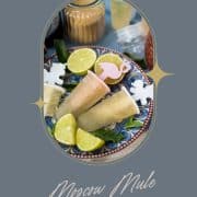 Gorgeous and refreshing Moscow mule popsicles placed on patterned plate.