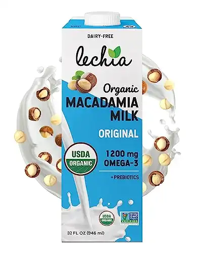 Lechia 32oz Non-Dairy Milk, Macadamia Milk Original (Pack of 6), USDA Organic, Non-GMO Fiber, Calcium, Omega-3 Shelf Stable, free of Soy, Gluten, Lactose, Carrageenan.