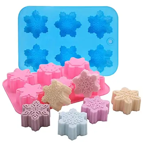 Snowflake Silicone Molds, 2 Pack Cake Pans Cookie Trays Handmade Soap Making Molds Also for Chocolate Mold Pudding Jelly Muffin Ice Cube Tray for Christmas Holiday Party Cake Decor(Pink/Blue)