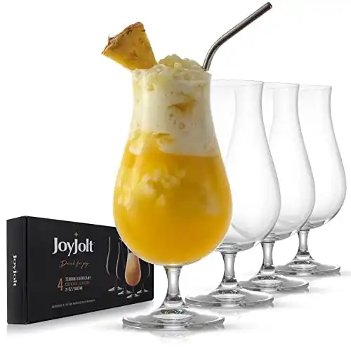 JoyJolt Terran Pina Colada Glasses - Premium Hurricane Cocktail Glasses Made in Europe - 21-Ounce l Crystal Drinking Set - Set of 4 Hurricane Glasses Cocktail Set, ideal for Refreshing Cocktails