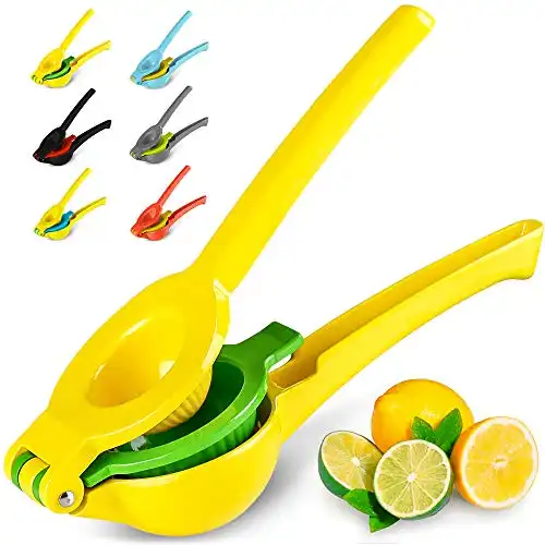 Zulay Metal 2-In-1 Lemon Squeezer Manual - Sturdy, Max Extraction Hand Juicer Lemon Squeezer Gets Every Last Drop - Easy to Clean Manual Citrus Juicer - Easy-to-Use Lemon Juicer Squeezer-Yellow/Green