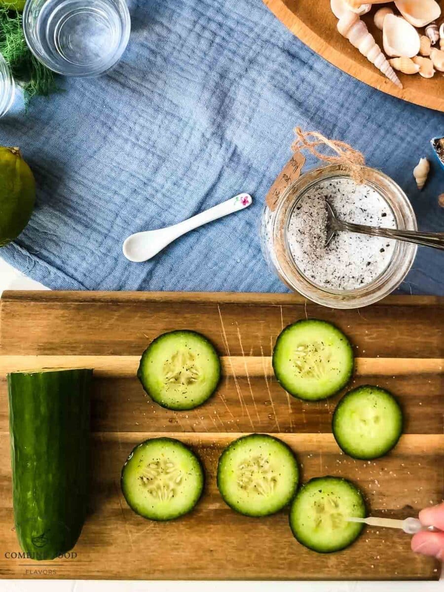 Add some freshly squeezed lime juice to the cucumber slices.