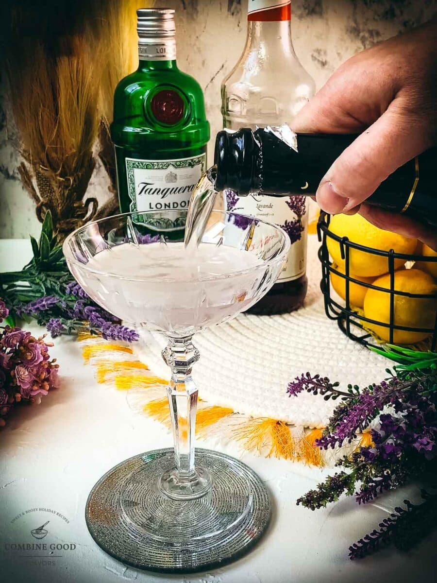 Top the lavender gin mixture off with Prosecco.