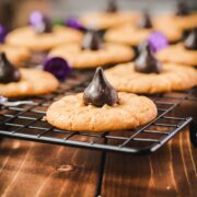 Gorgeous peanut butter blossoms made with Betty Crocker cookie mix and Hershey's dark chocolate kisses.