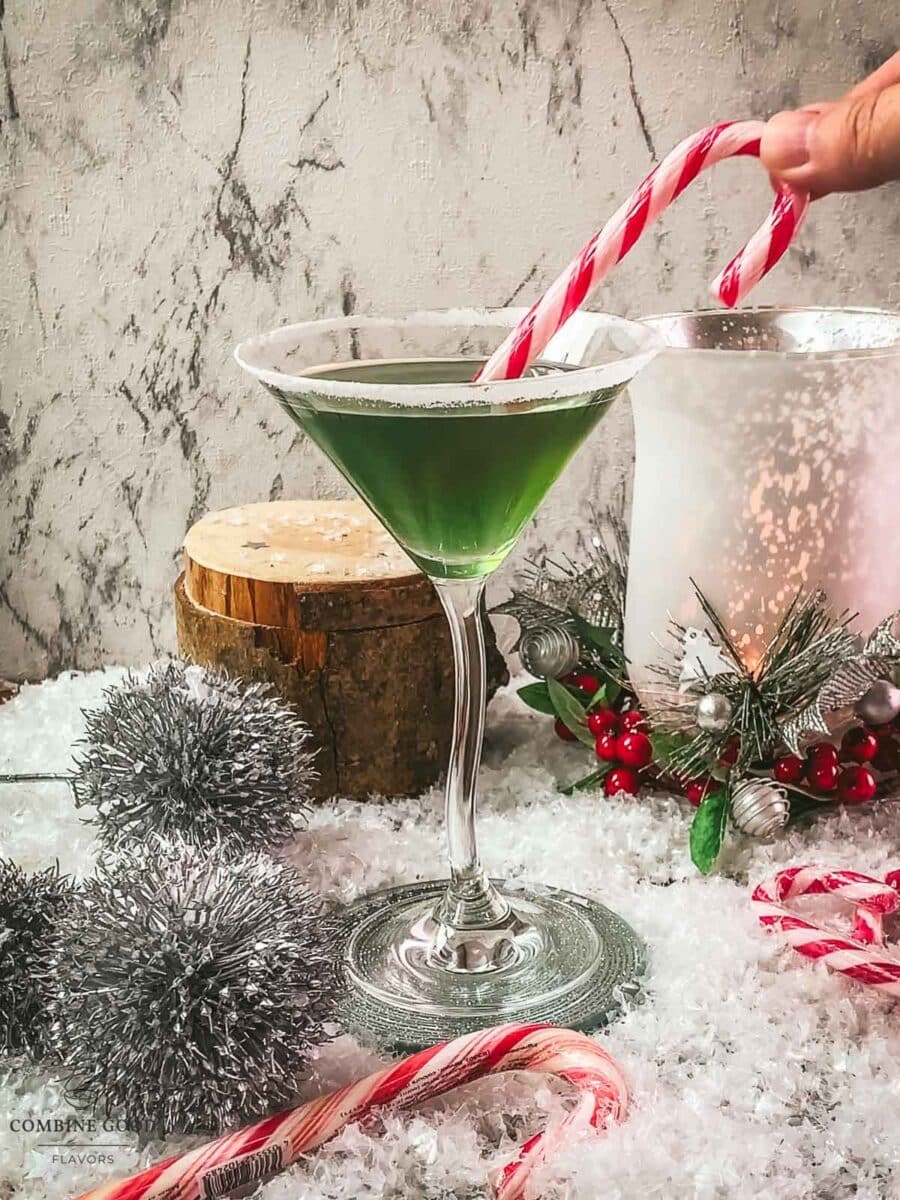 Garnish your cocktail with a candy cane.