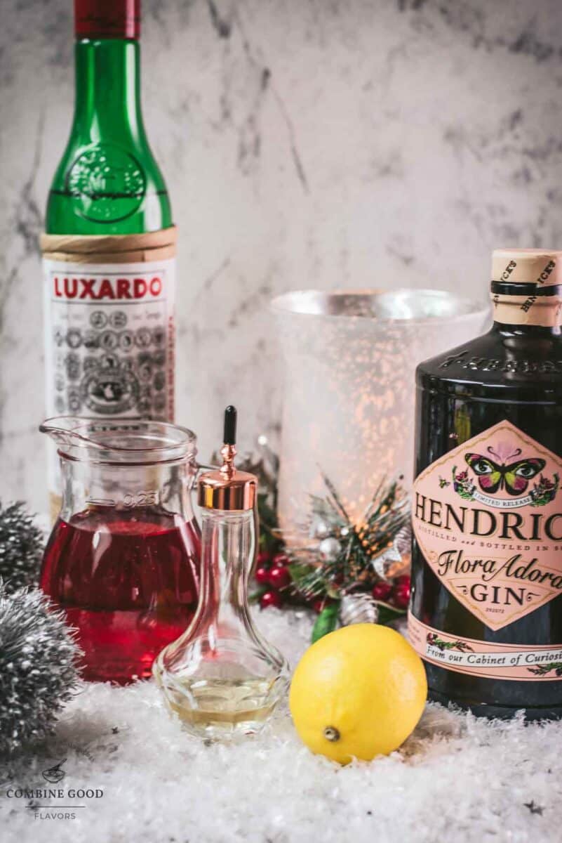 Ingredients Cranberry Maraschino Sour - Luxardo Maraschino, Hendricks Gin, Cranberry juice, Lemon juice, Orange bitters.