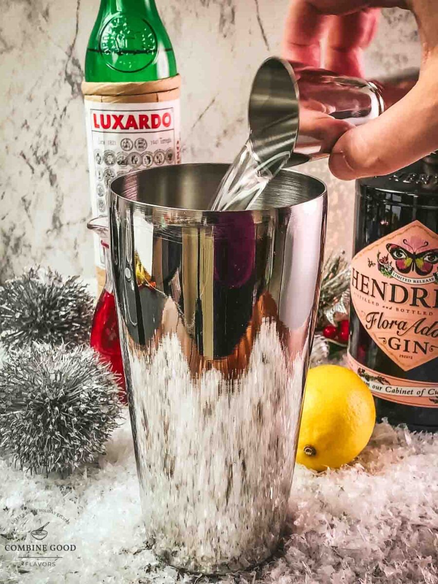 Add Luxardo Maraschino to the shaker tin.