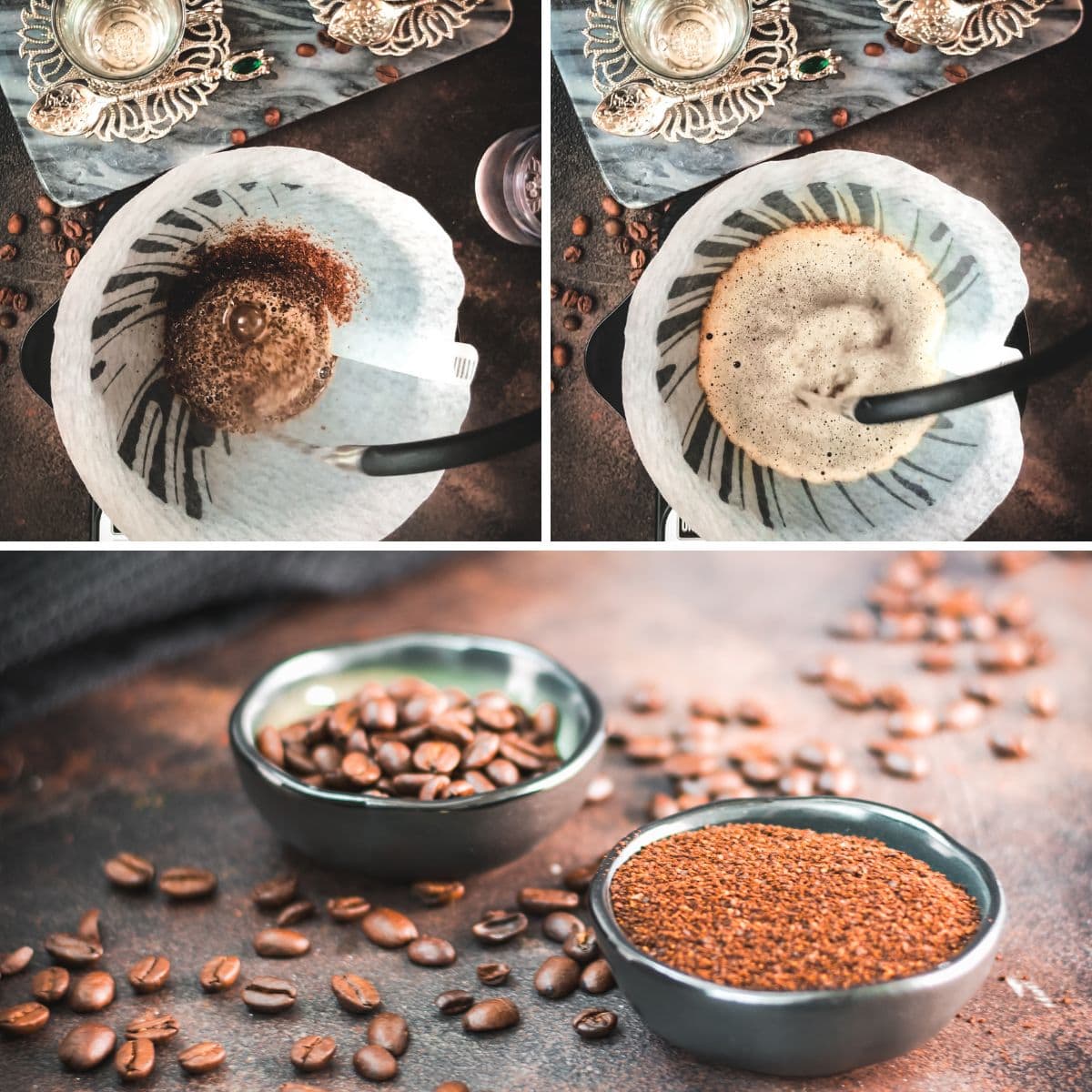 Pouring hot water into coffee dripper.