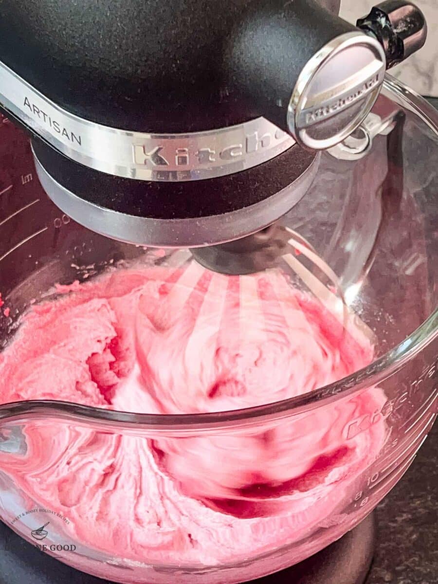 Whip up the pink beetroot butter with granulated sugar.