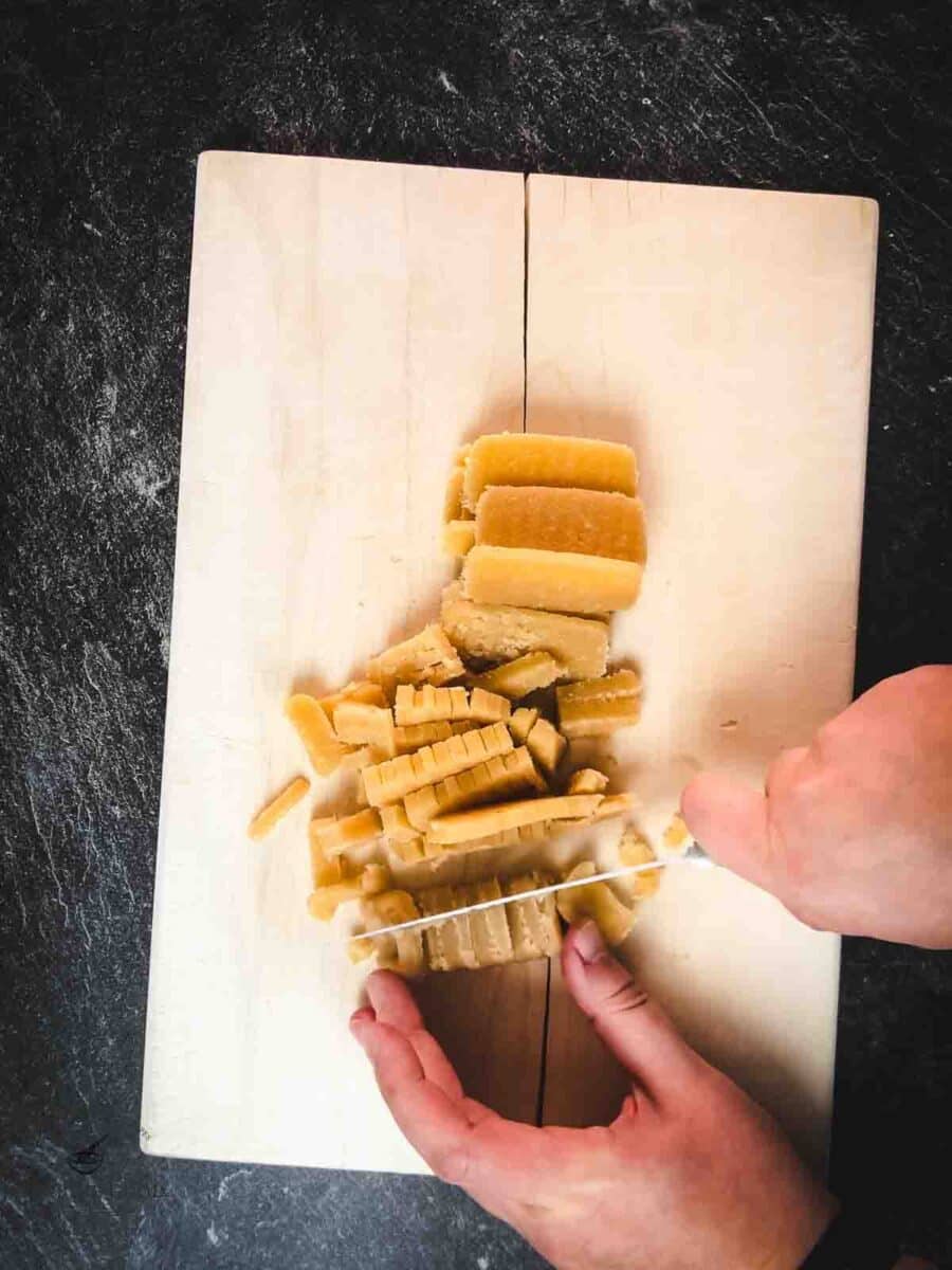 Cut the marzipan into small cubes.