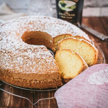 Boozy, fluffy Bailey's Irish cream bundt cake. Perfect with tea or coffee.