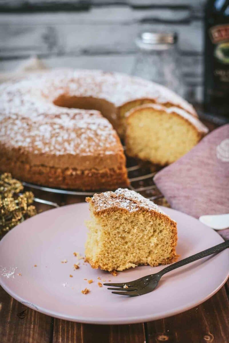 Boozy, fluffy Bailey's Irish cream bundt cake. Perfect with tea or coffee.