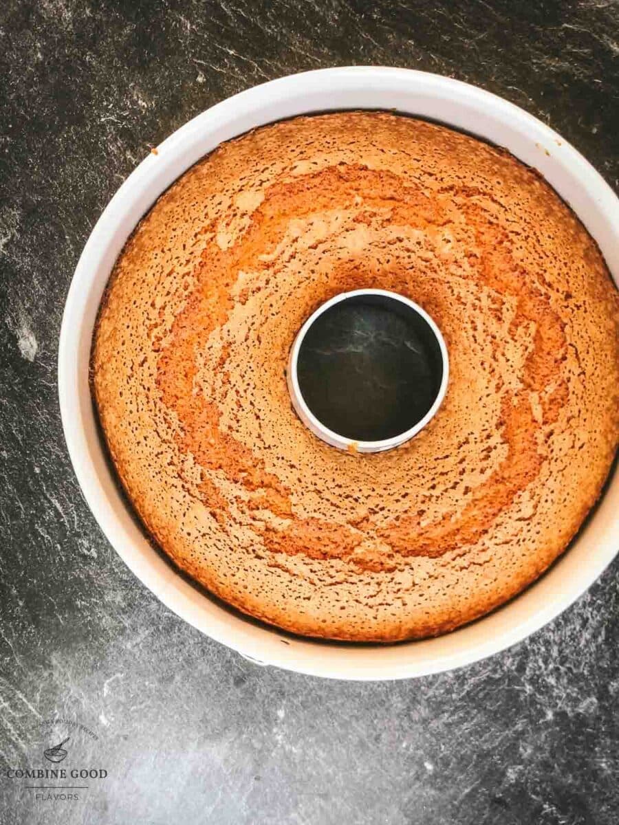 Bailey's bundt cake in bundt pan right after baking.