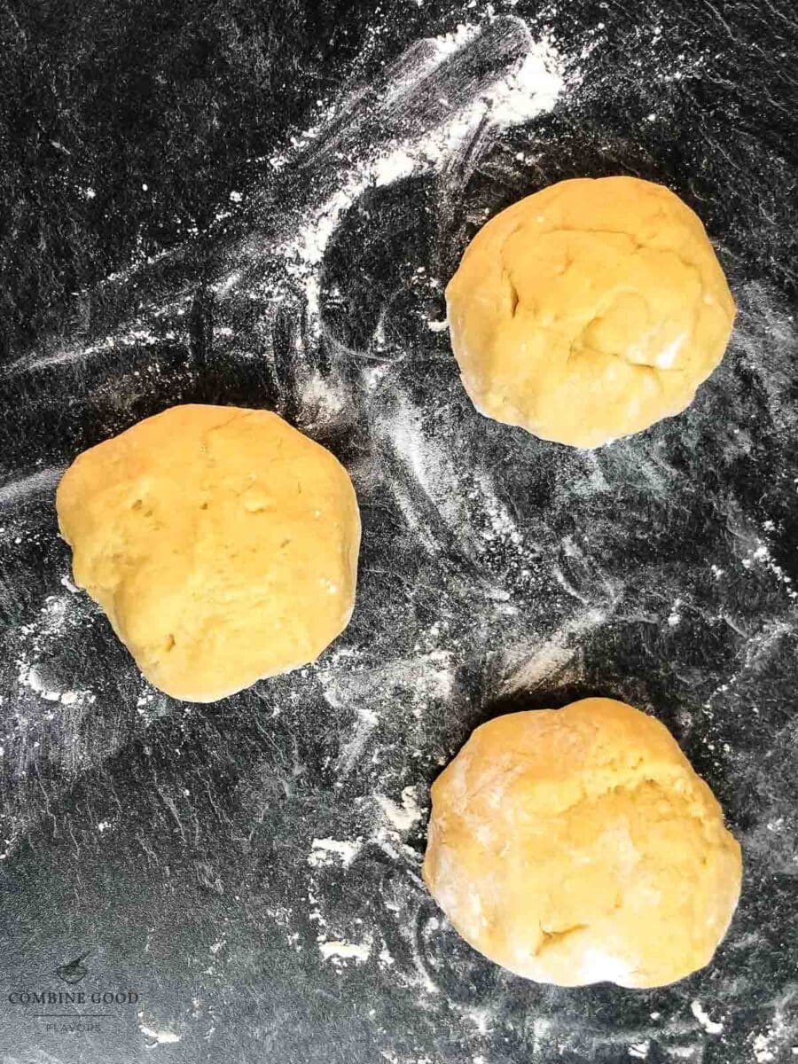 Divide the dough into 3 equal pieces.