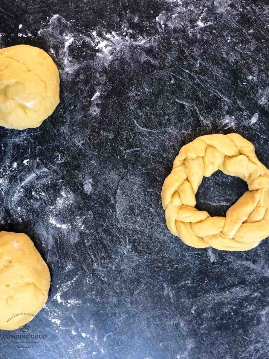 Form each plait into a wreath, pressing the ends together firmly.