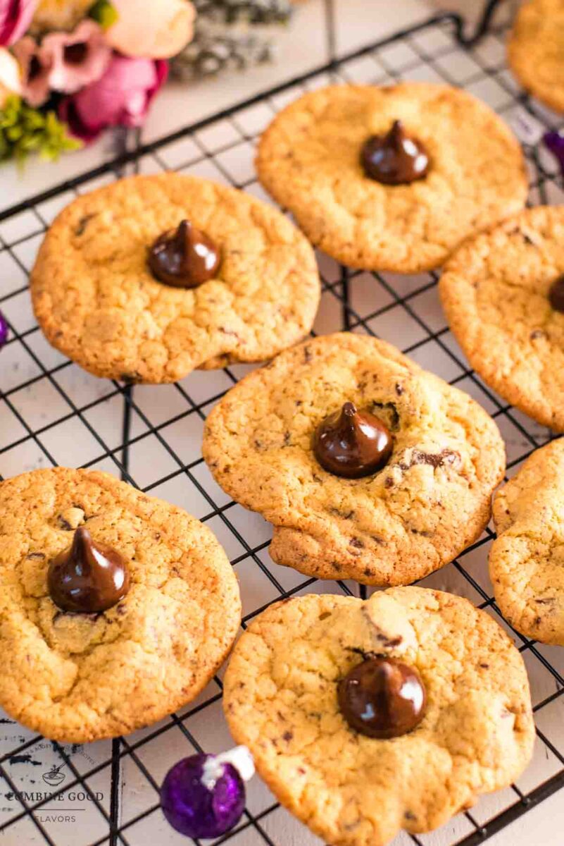 Delicious Hershey's Dark Chocolate Chip Cookies on cooling rack.