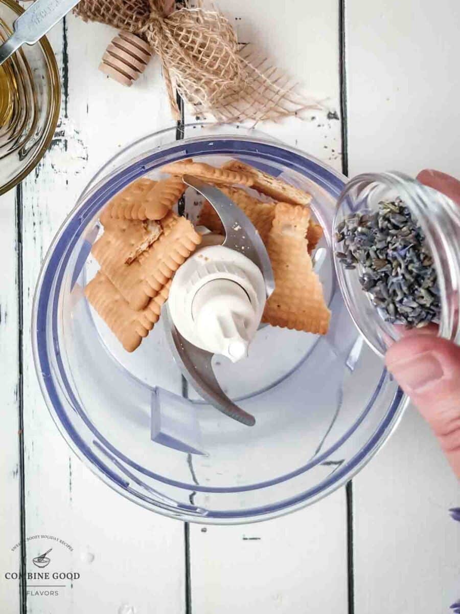 Add the culinary lavender and graham cracker to the electric chopper.