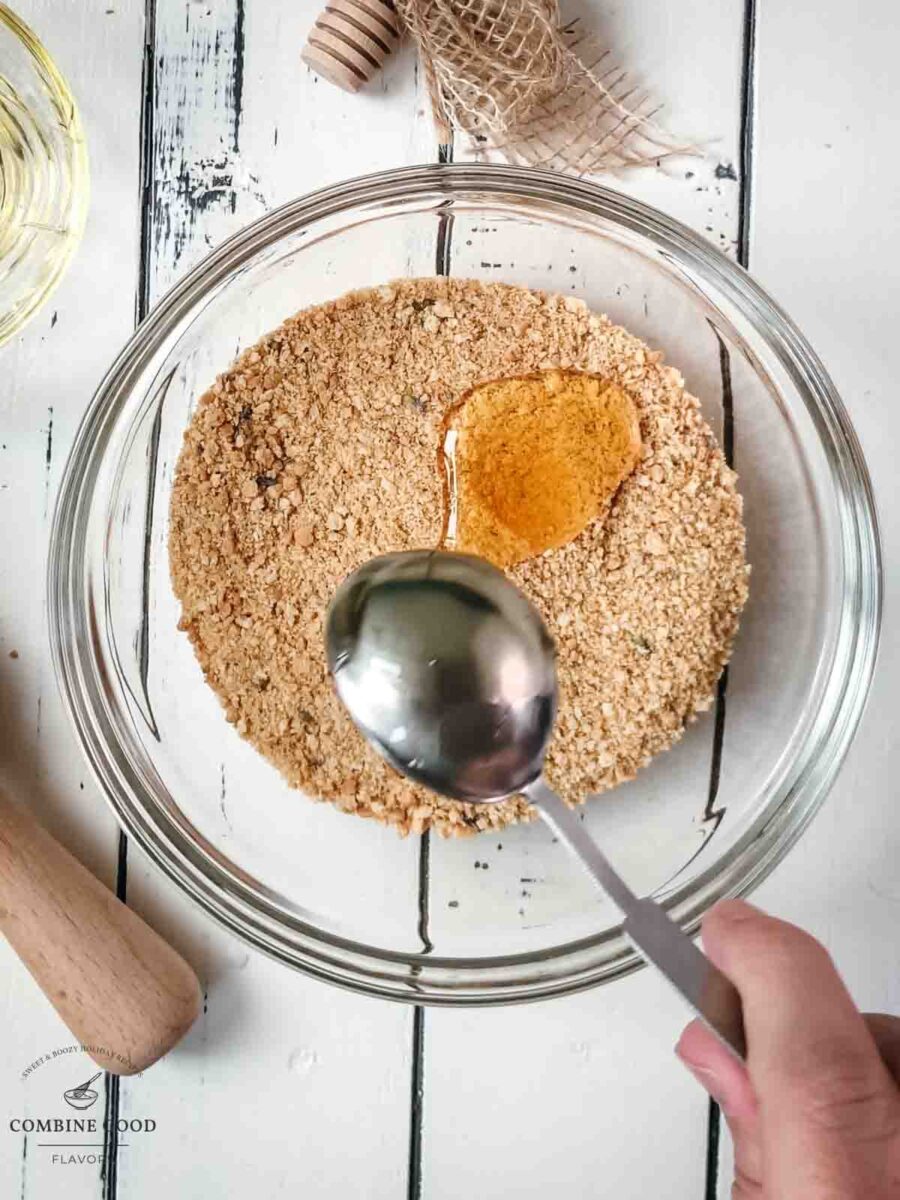 Add 1 tablespoon of honey to the prepared lavender graham cracker crumbs.