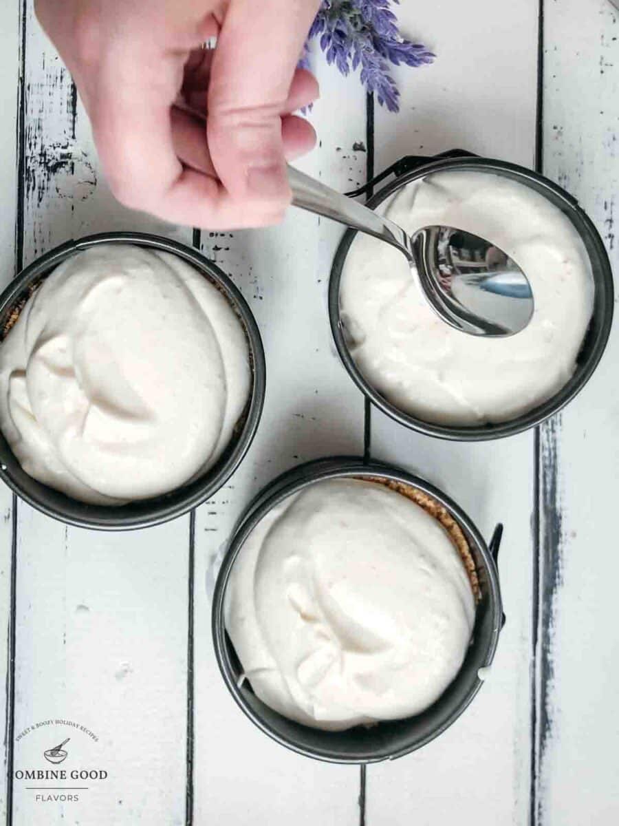 Smooth out the limoncello ricotta cream using the backside of a spoon.