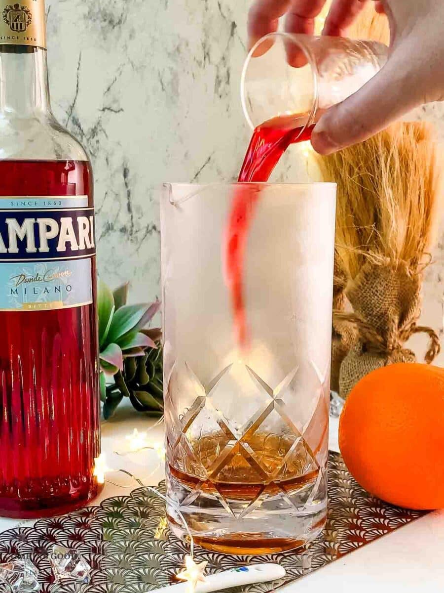 Add campari to the stirring glass.