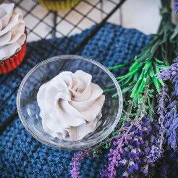 Sweet and gorgeous lavender buttercream piped in glass jar.