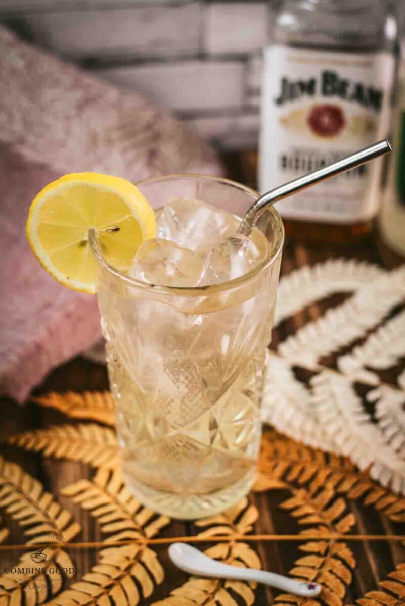 Gorgeous Bourbon Highball cocktail, made with Bourbon and Ginger beer. Served with a lemon slice.