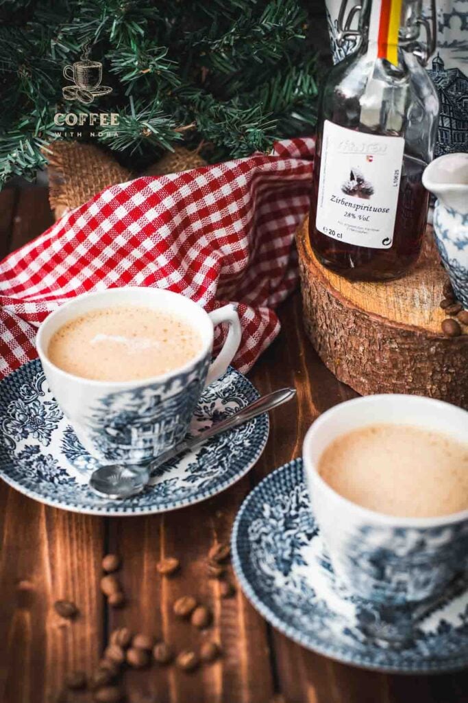 Alpine coffee served in pretty, traditional blue and white patterned coffee set.