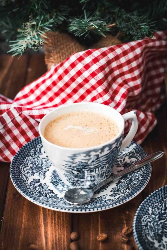Alpine coffee served in pretty, traditional blue and white patterned coffee set.