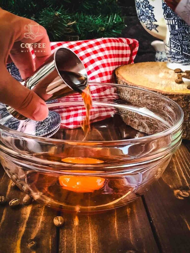 Add Zirbenschnaps to the mixing bowl.