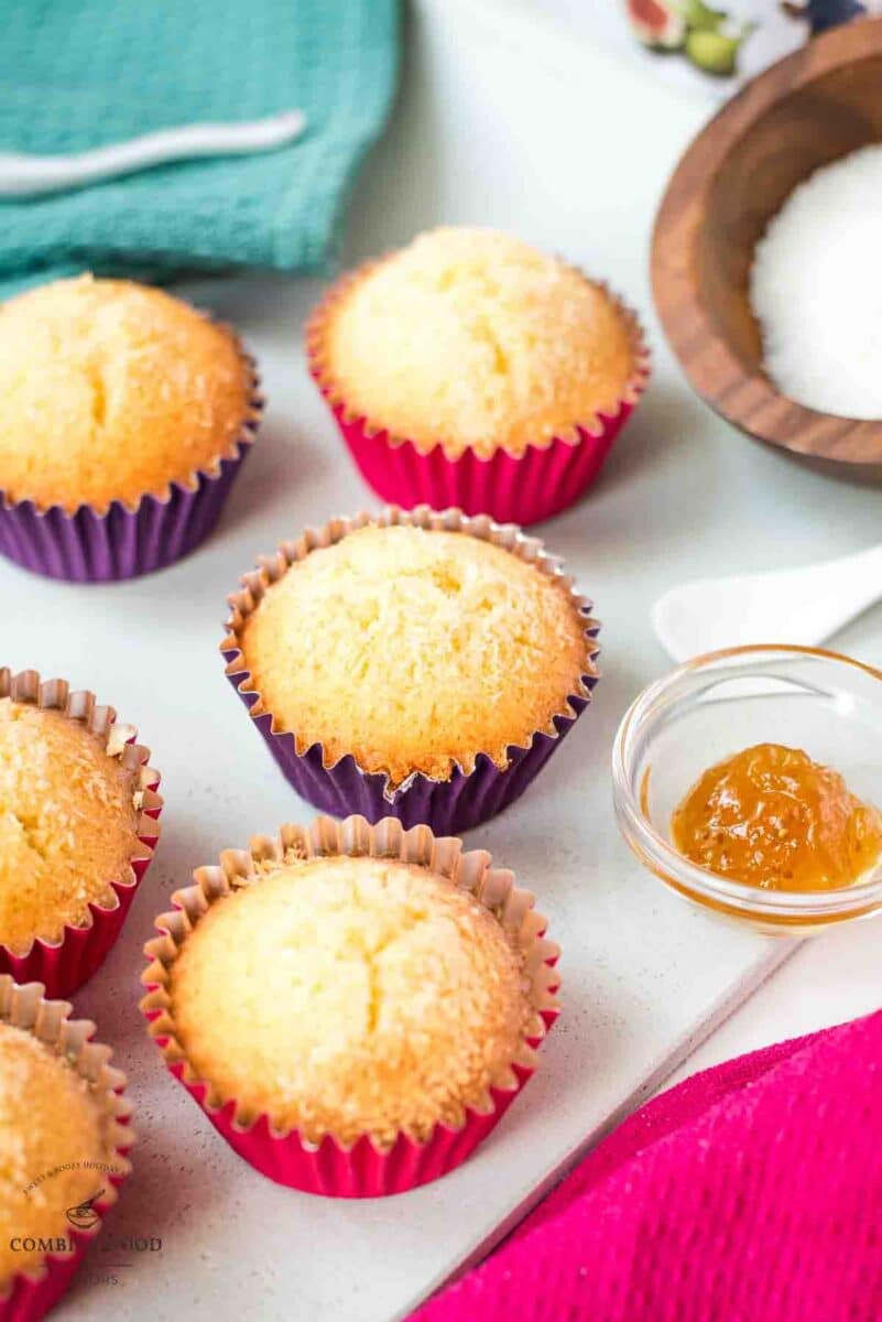 Gorgeous coconut muffins, placed in white plate.