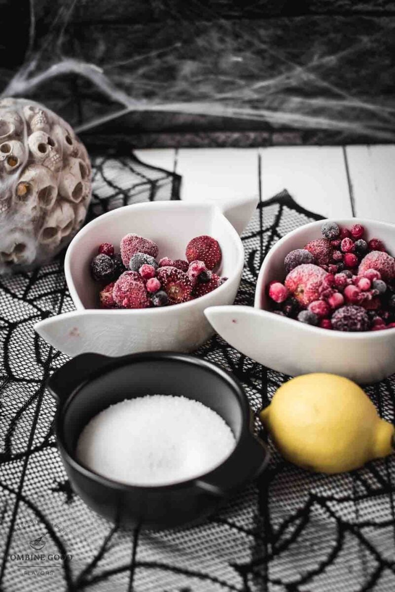 Ingredients - blood syrup - berry mix, lemon juice, sugar.