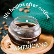 Gorgeous glass, filled with an hot Americano coffee.