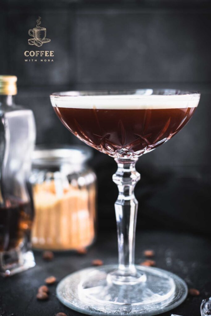 Brown sugar espresso martini placed on mirrored coaster.