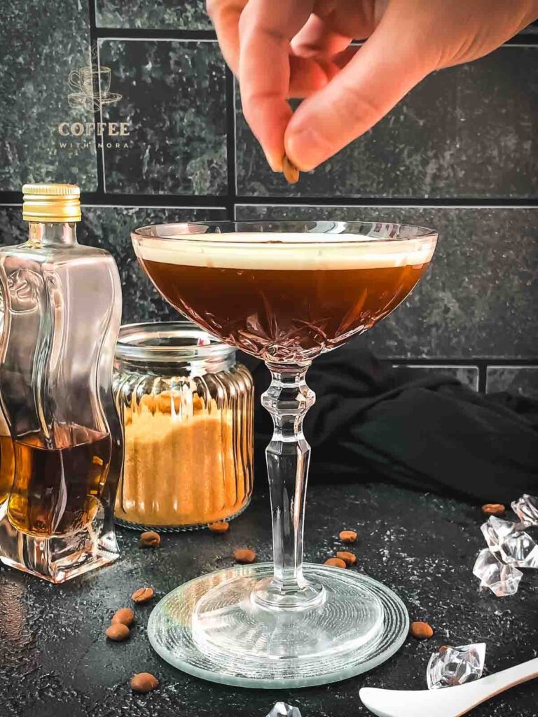 Garnish with three coffee beans.