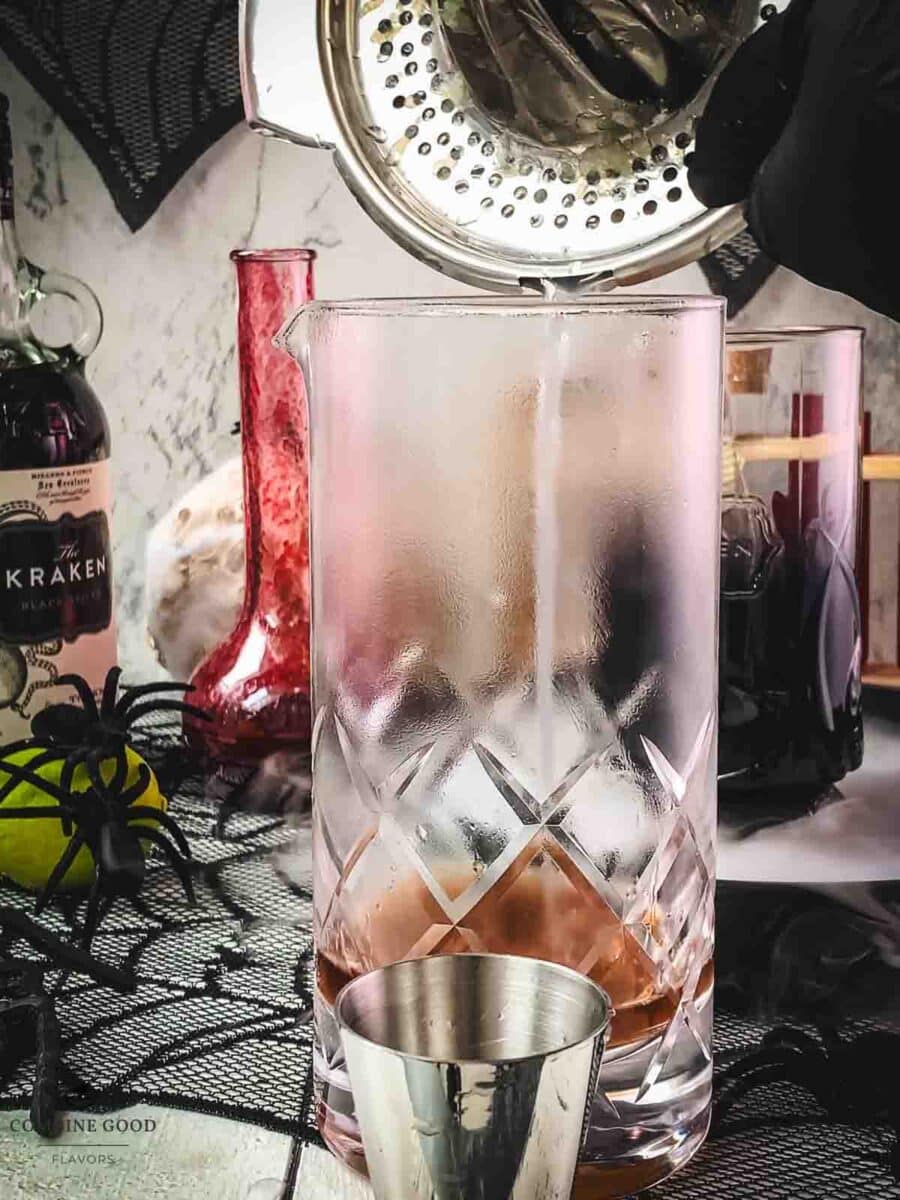 Add lemon juice to the stirring glass.