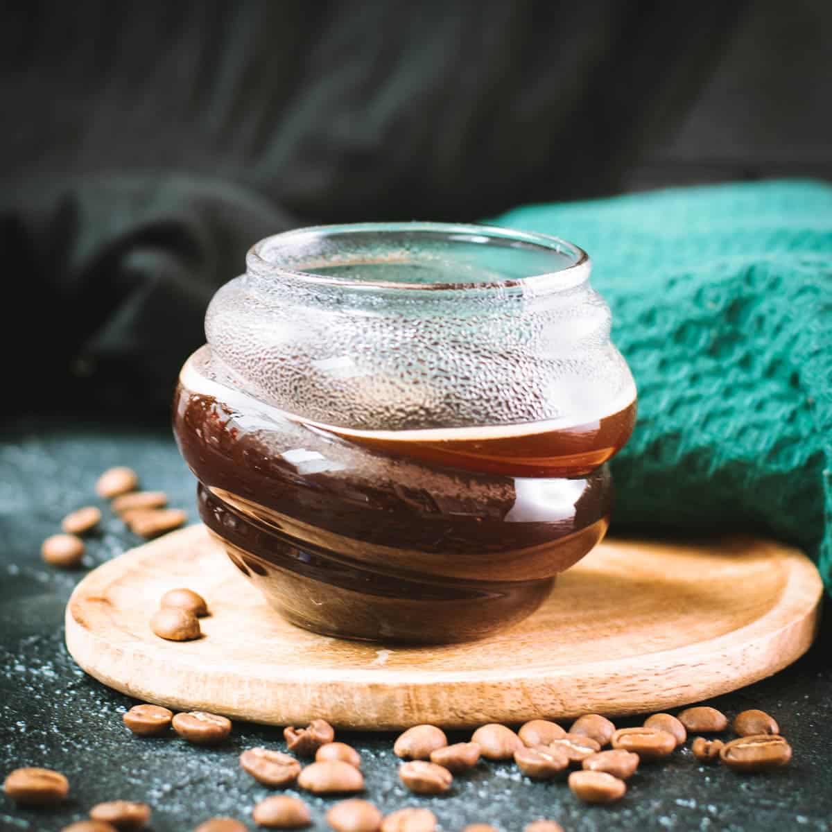 Gorgeous glass, filled with an hot Americano coffee.