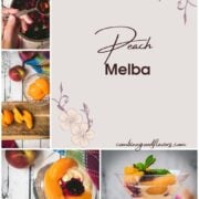 Elegant peach melba, served in cocktail glass.