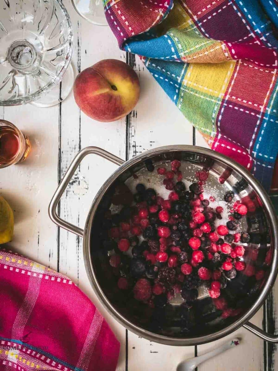 Add the frozen berries to the saucepan.