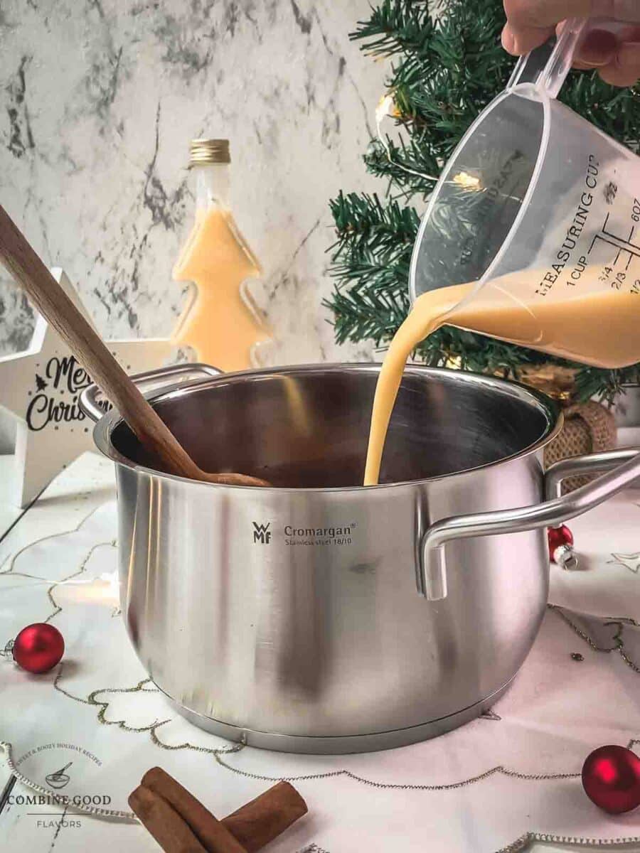 Add eggnog to the saucepan.