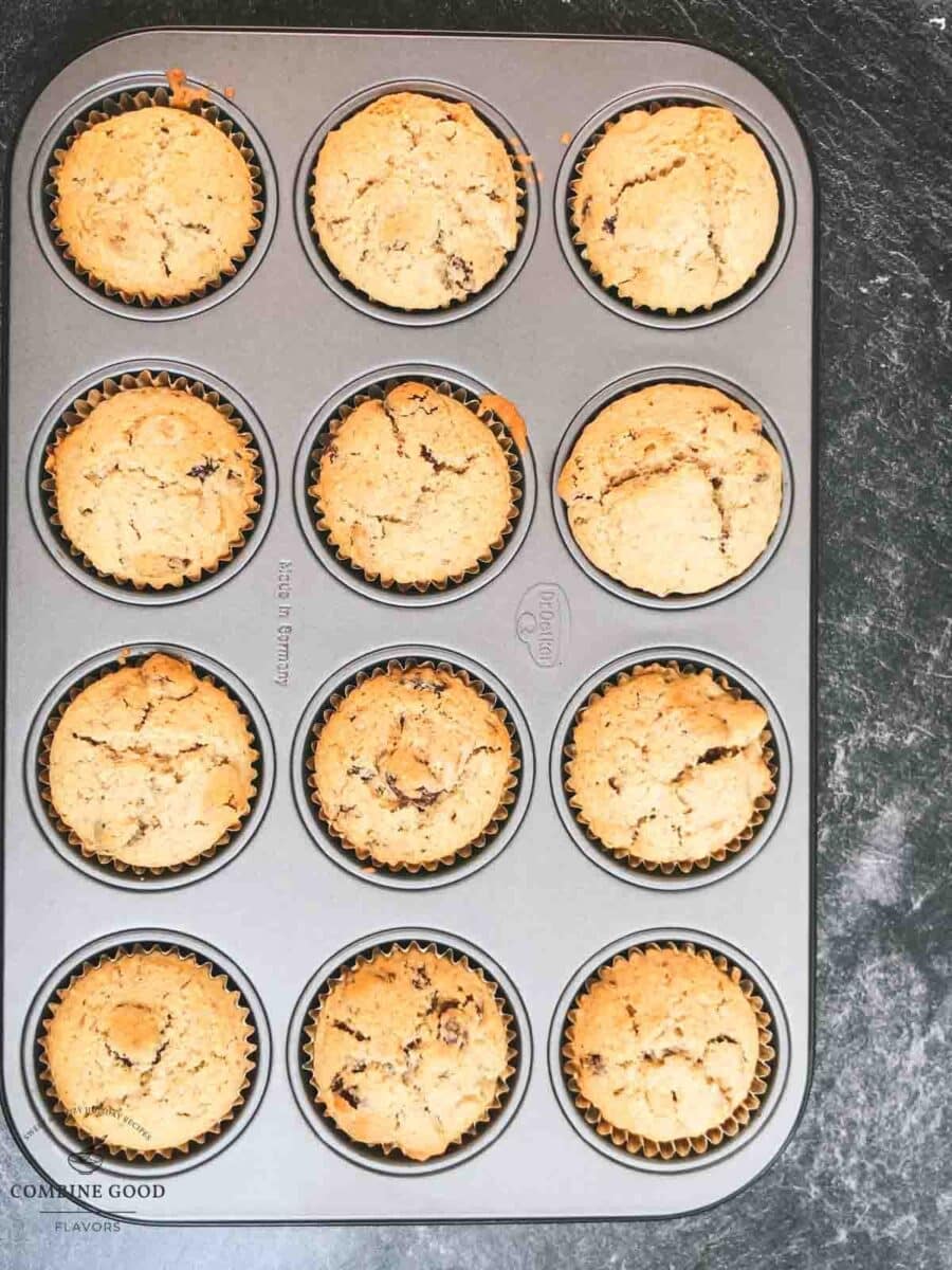 Fruit bread muffins after baking.