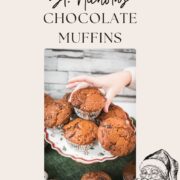 Delicious St. Nicholas chocolate muffins, placed one christmassy plates.