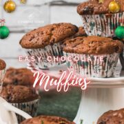 Delicious St. Nicholas chocolate muffins, placed one christmassy plates.