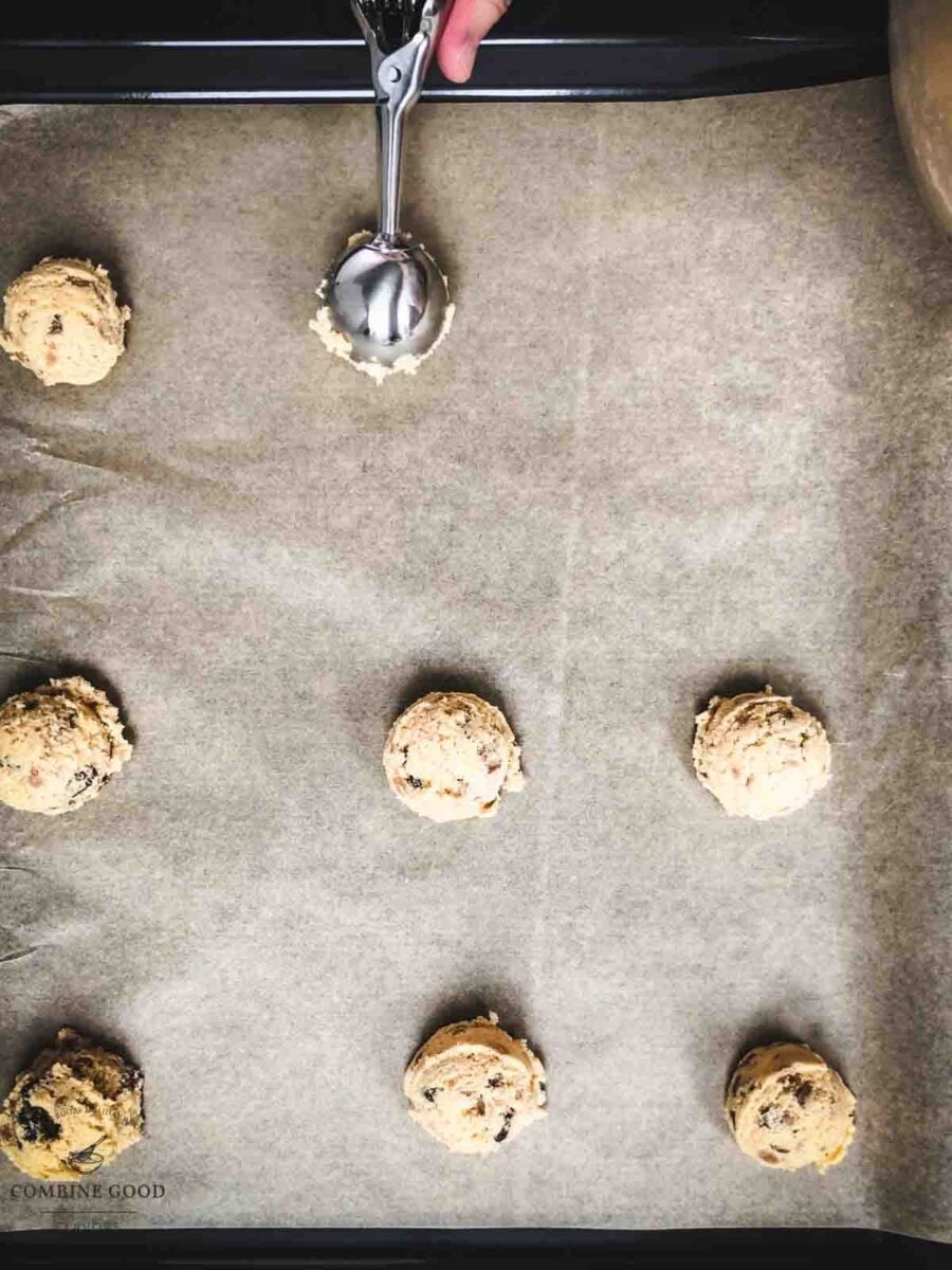 Scoop the cookie dough onto the baking sheet.